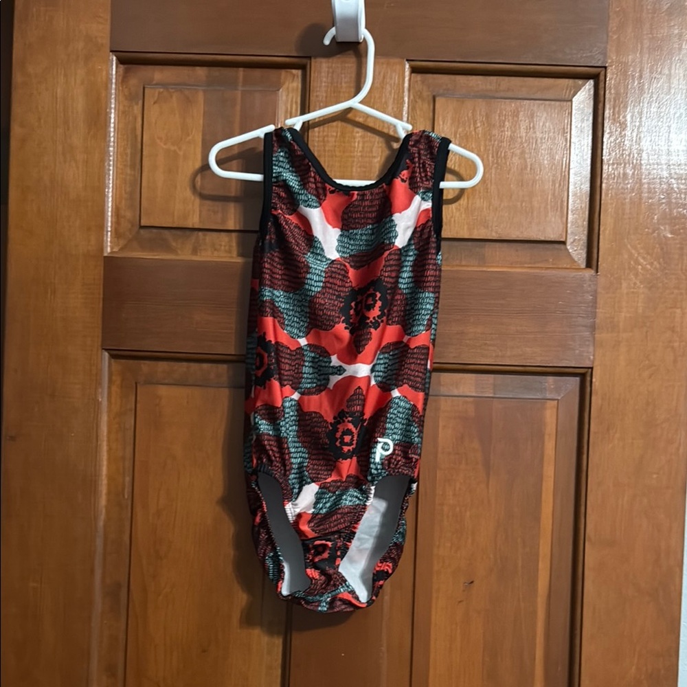 plum Practice Wear Red and Black Patterned leotard